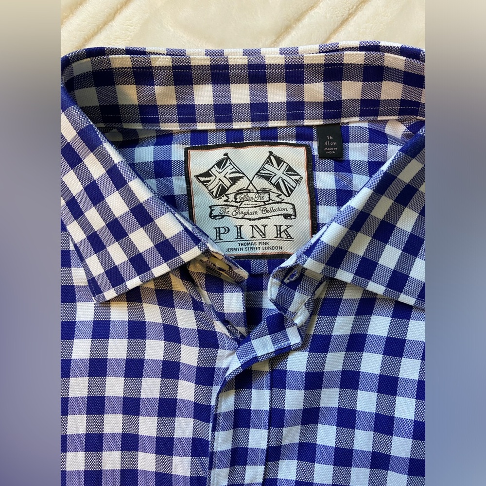Thomas Pink Slim Fit Gingham. Size 16/41